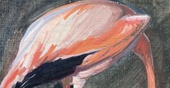1920s Flamingos Bird Oil Painting by Important Female Artist JESSIE ARMS BOTKE