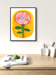Abstract Flower Painting, Whimsical Floral Art 8×10