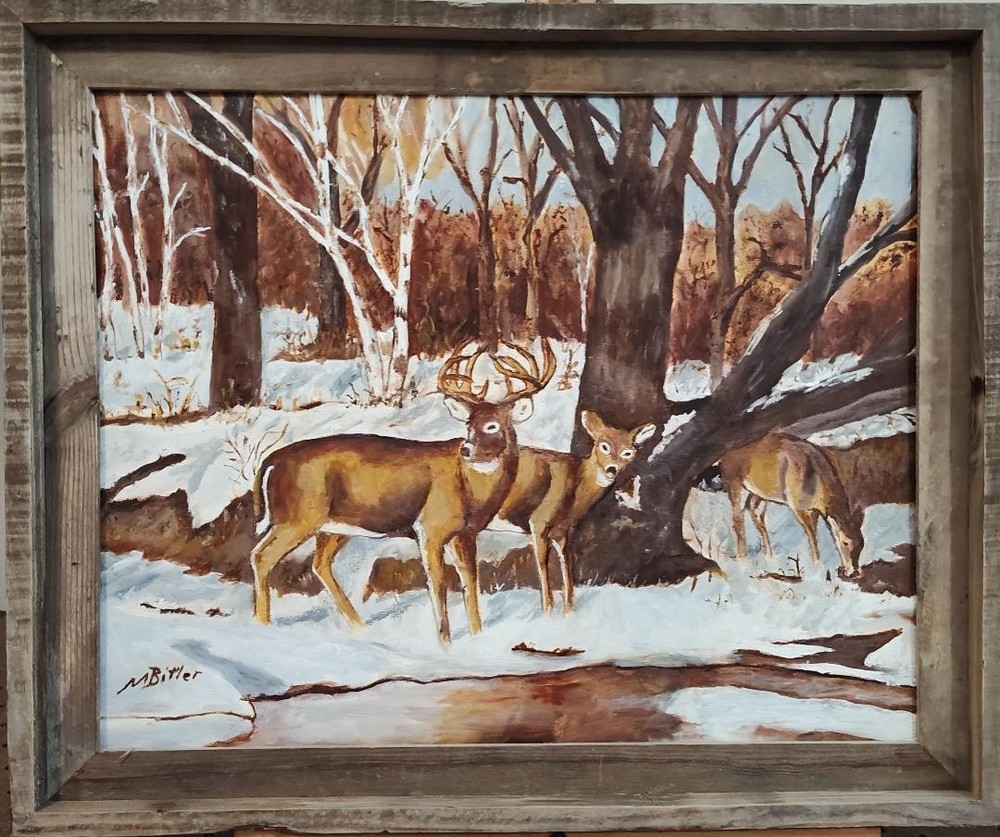 Original Wildlife Oil Painting „Winter Whitetails“ by Marc Bitler