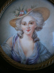 Antique Framed Woman Portrait Miniature Painting, 18th Century St Vigée Le Brun
