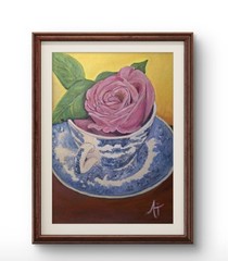 Rose And Teacup With Saucer 9×12 Painting acrylic paper