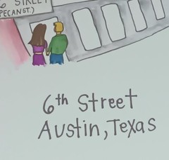 Vintage Austin, Texas 6th Street Ink Drawing Original Framed & Signed