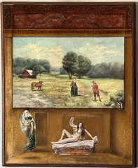 FLYNN ANTIQUE ART NOUVEAU FIGURATIVE LANDSCAPE OIL PAINTING OLD VINTAGE REALISM