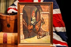 Ceremonial Guard British Military Soldier Horse Royal Mews Antique Oil Painting