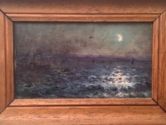 Antique French Impressionist Oil on Board c.1918 Listed – Moonlight on the Sea