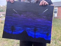 Modern Acrylic Landscape Painting Set – Mountains, Palm Trees, Night Sky