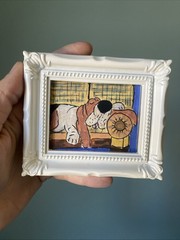 PRINT Sleeping Basset Dog Funny Cute,funny, Painting,framed,miniature,small,mini