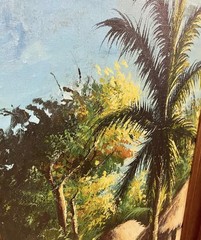 Vintage Tropical Island Oil Painting Framed Original Impasto Art 1970s Signed