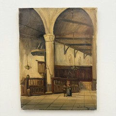 Authentic Church Interior Oil Painting „Mother Child“ Traditional Small Art