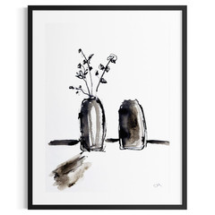 Original Abstract Flower Vase 9×12 Painting Ink Minimalist Wall Art Living Room