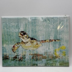 Green Sea Turtle Print On Wood Block 9×12” John Baran Abstract Wildlife Art USA