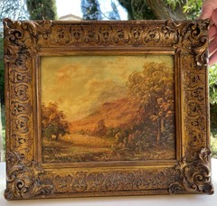 Listed Paul Wesley Oil on Canvas Gesso Frame Landscape Painting Pair Antique