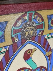 Vintage St. John Religious Hand Painting On Canvas Celtic Eagle Bird 17×19″