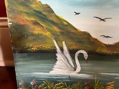 Vintage Swan Painting – Original Canvas Artwork