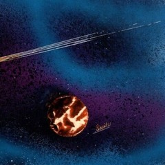 Jason Girard original Sci-Fi urban type painting in blue colors 13×19 in size.
