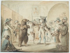 Beautiful Antique Dancing Bear Painting after Henry William Bunbury c. 1785 FINE