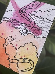 Starry Snake Original ACEO Watercolor Painting Nature witchy clouds sky stars