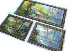 3pc Antique Original Andrew Gunderson Signed Pastel Chalk Art Painting Landscape