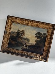 Antique Oil on Canvas Landscape River Scene & Landscape Antique Giltwood Frame