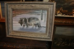 Lovely Wolf Painting oil on canvas 12 x 8 with Frame 16 x 12 inches Lovely work