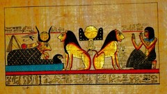 ANCIENT EGYPTIAN PAPYRUS PAINTING on Handmade Paper SIGNED MAAHES & the Lions
