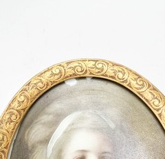 Miniature Portrait Painting Porcelain Plaque of a Woman, Framed