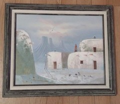 Vtg Oil Painting Southwest Pueblo Adobe Lady Signed By K. Mescal Hecho En Mexico