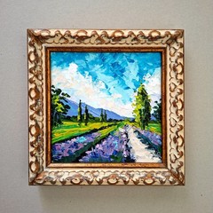 Lavender Field Painting Provence Original Art Impasto Oil Painting Unframed 6х6