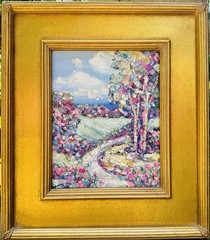 KADLIC Original Oil Painting Modern Abstract Landscape Impasto Gold Gilt Frame