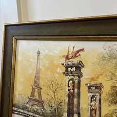 Paris Oil Painting Eiffel Tower Bridge Autumn Scene Framed Wall Art