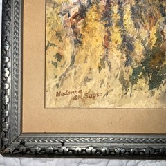 Antique landscape original PAINTING watercolor hand painted Madonna del Sasso