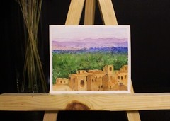 Old Town Original Watercolor Painting 4×5 Hand Painted Cityscape Desert Oasis