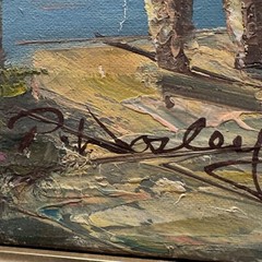 Vintage Mid 20th Century Italian Harbor Scene Gold Framed Oil on Canvas Signed