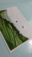 Original UFO Watercolor Painting 5×7, Sci-Fi Landscape Art, Flying Saucer