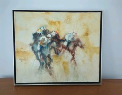 Aldo Paolucci Original Oil Painting on Canvas Impressionist Horses MCM Signed