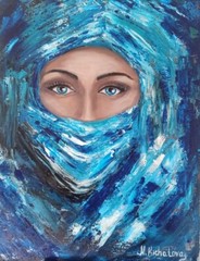 original paintings on canvas acrylic girl in blue 35W x 45H