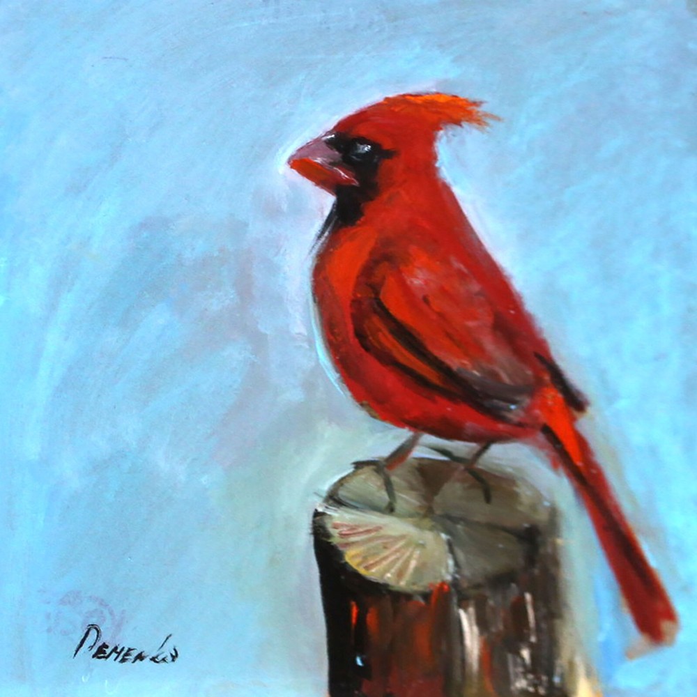 RED BIRD oil painting 8×8 UKRAINE NATALIA DEMENKO