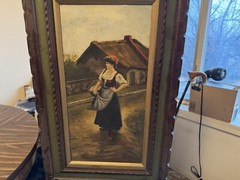 M. Colvin Woman In Market Signed Italian Oil Painting One Of A Kind Rare 1900s