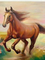 Original painting, 24×36 inches, Horse Painting, Horse in a Meadow with Flowers