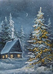 Snowy Winter oil painting. Christmas Masterpiece painting. Snowy Old Style Art