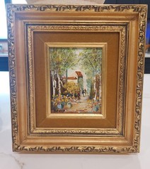 Vintage Oil Painting Signed David Gold Wooden Frame Street Scene Trees 4″ X 5″