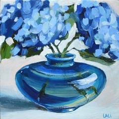 Blue Hydrangea Original Oil Painting 5″x5″ Floral Still Life Hortensia