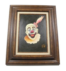 Lot of 2 Vintage 60’s Paul Burke Signed Framed Oil Paintings Clown Emmett Kelly