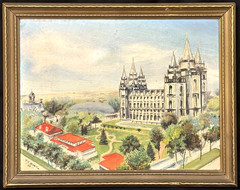 THOMAS J. HARE FRAMED OIL ON BOARD PAINTING OF THE SALT LAKE UTAH TEMPLE..SIGNED