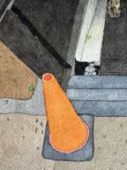Original watercolor CHINATOWN CAT, city street scene one of a kind artwork