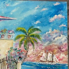 Original Key West 2004 Signed Painting on Canvas, House by the Water, 20″ x 16″