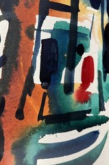 NOEL QUINN MODERNIST ABSTRACT HARBOR COASTLINE CALIFORNIA WATERCOLOR PAINTING