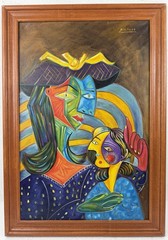 Pablo Picasso (Handmade) Oil On Canvas Signed & Stamped Framed Painting, Vtg Art