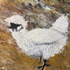 Original Painting Of Silkie Chicken 12”x 12” Acrylic Whimsical Art Textured