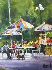 Joseph Morton Luby – Mort – Original – Watercolor – Outdoor Cafe – Painting Art